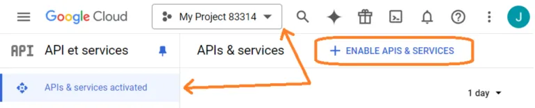 Enable APIs and Services of Google