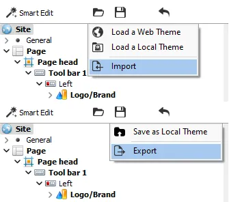 Import and export of themes