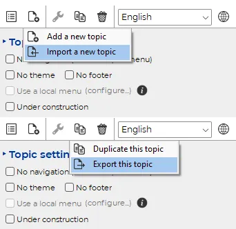 Import and export of topics