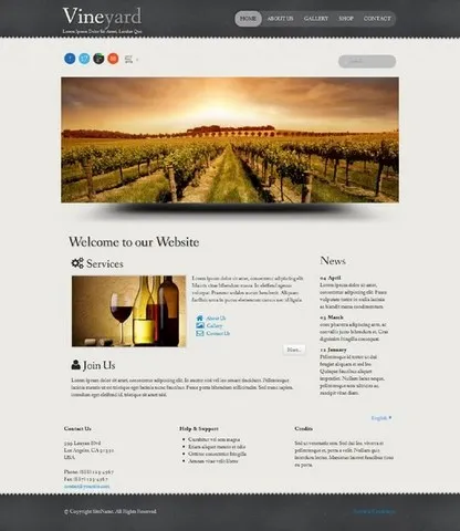 Vineyard - responsive website template beschikbaar in TOWeb, de reponsive website ontwikkel software