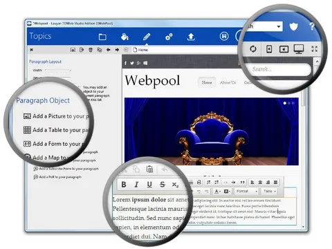 Editor de página WYSIWYG no TOWeb, o software de criação de sites responsivos 