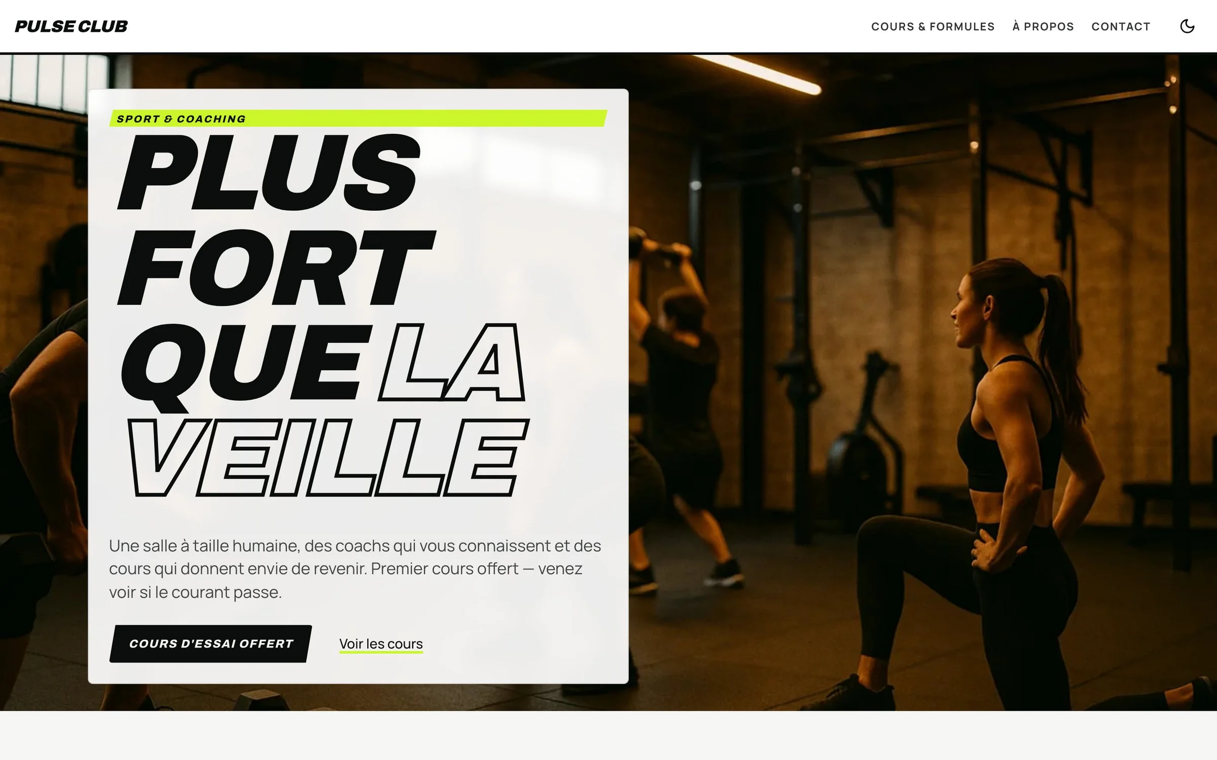 Le site Pulse Club, style Sprint