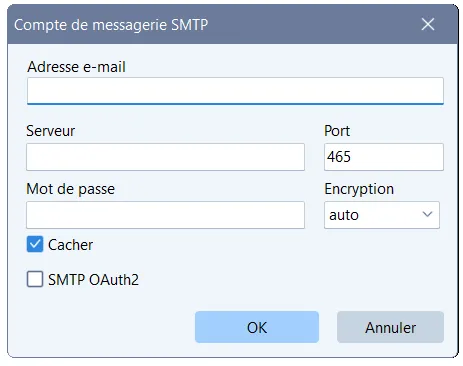 configuration smtp dans TOWeb
